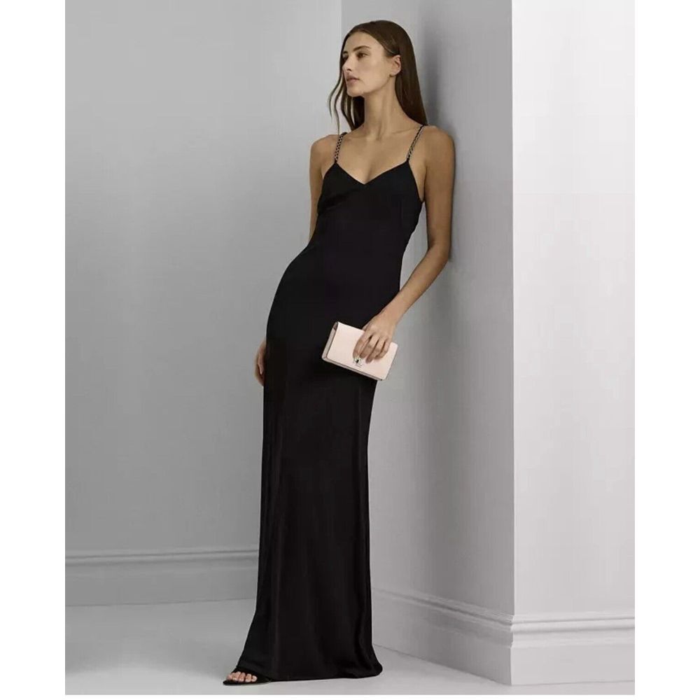Lauren Ralph Lauren Womens Chain Sleeveless Formal Maxi Dress Black Size 6